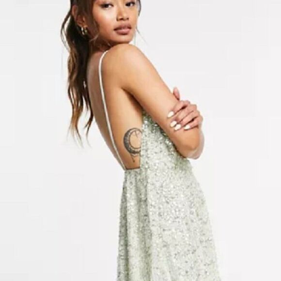ASOS Edition Embellished Cami Midi Dress in Sage Green Size US 4 - Picture 3 of 10